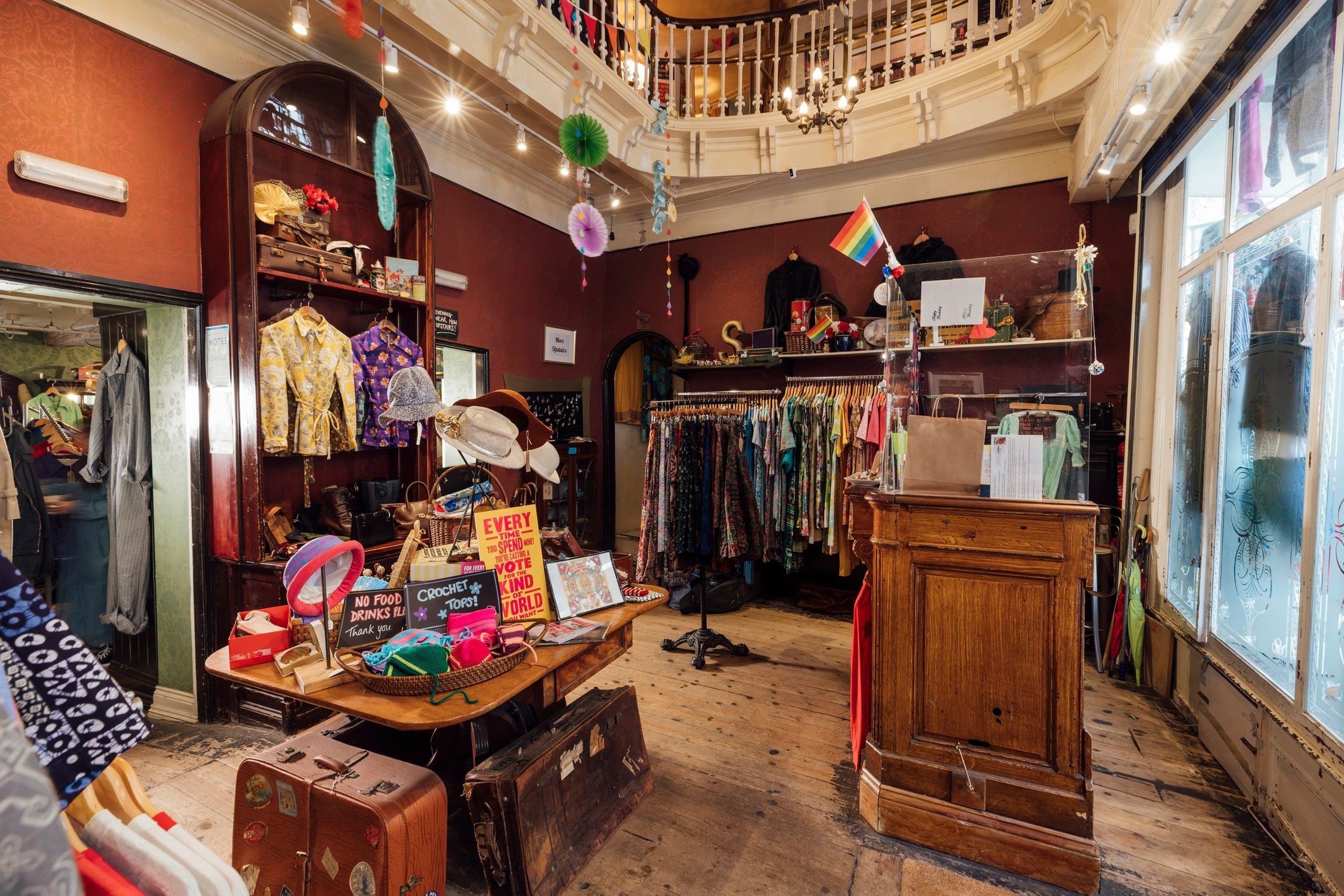 Vintage-style shop interior with shelves and displays